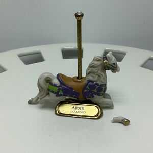 Porcelain Carousel Horse Figurine April Birthstone Broken For Parts